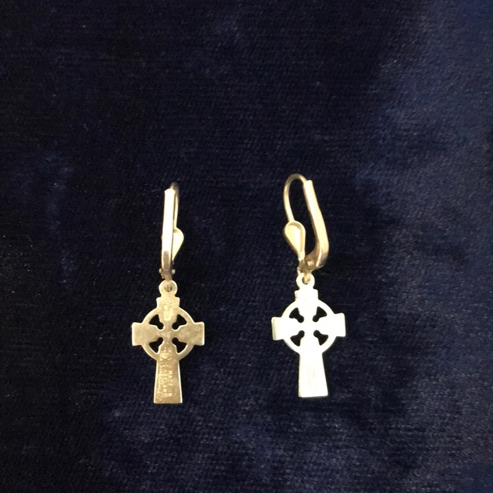 Silver Cross Hoop Earrings 925 Silver Stamp - Picture 2 of 5